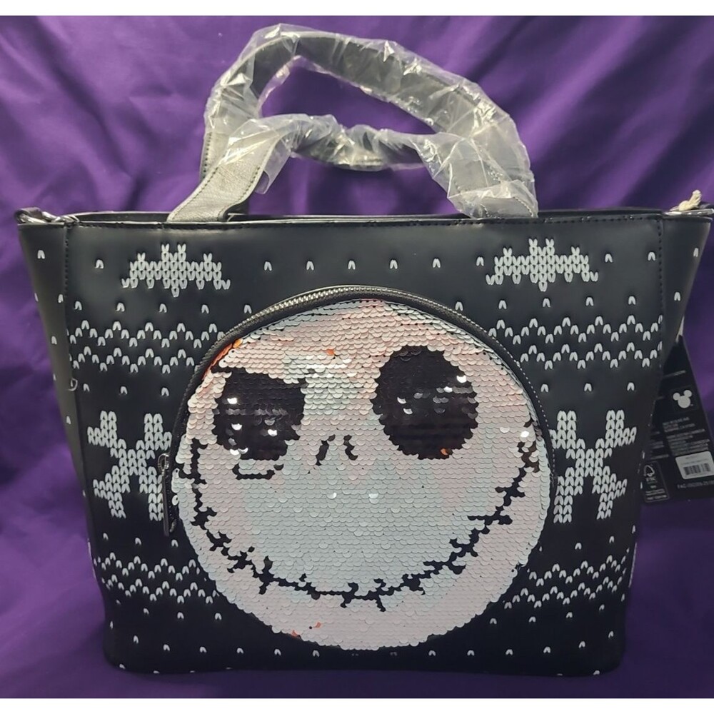 Loungefly Disney Nightmare Before Christmas Jack Reversible Sequin Tote Bag NWT